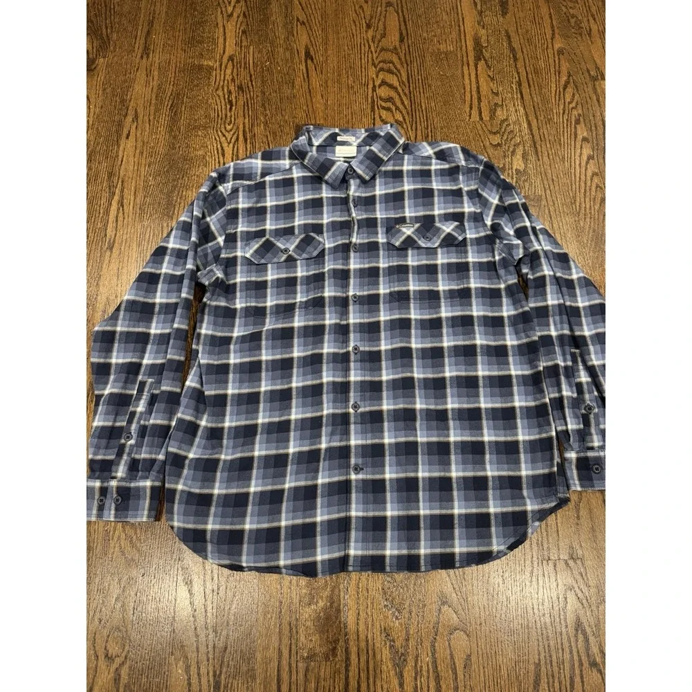 Columbia Flannel Shirt XLarge‎ Blue Black Plaid Button-Front Cotton Men's XL